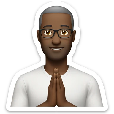 A white Man doing namaste with wearing specs sticker