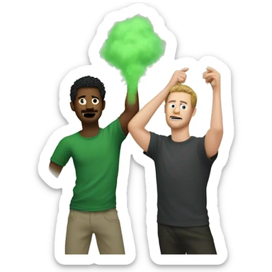 2 men, 1 white man whos emitting a green mist from hsi armpit, the other man is melling his armpit in disgust sticker