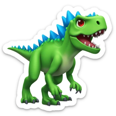 a green trex with blue spikes and full  red eyes, full body
 sticker