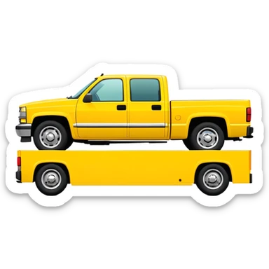 Minimalist bright yellow 1997 Chevrolet C-2500 Crew Cab Silverado truck, three-quarter view at 30 degrees, simplified design, same yellow color as in Kill Bill movie, iOS emoji style sticker