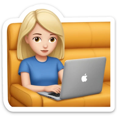 A girl is working with a laptop while lying on the sofa sticker