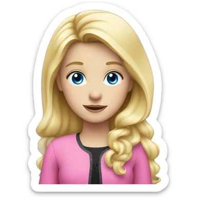 blonde girl with blue eyes wearing pink and her black horse sticker