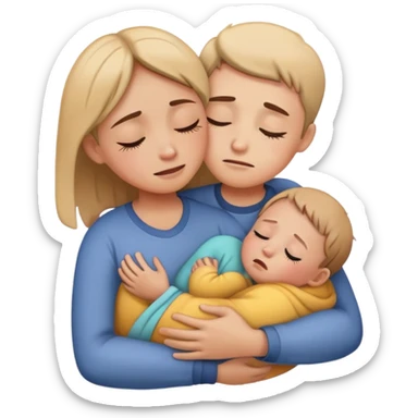 comforting parent hugging a crying child, warm and caring sticker
