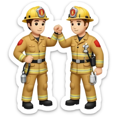 A fireman and a medical making fist bump  sticker