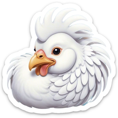Meme-Worthy Cute Sleeping White Rooster Portrait Emoji, Head resting peacefully with a contented smile, showcasing a robust build and a luxuriously soft pure white plumage, eyes shut in a serene, restful nap, Simplified yet hilariously adorable features, highly detailed, glowing with a soft, drowsy light, high shine, relaxed and utterly lovable, stylized with an air of playful laziness, bright and heartwarming, soft glowing outline, capturing the essence of a comically sleepy rooster, so meme-worthy it feels like it could instantly become the next viral sensation of adorable slumber! sticker