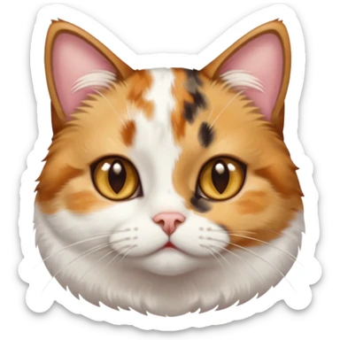 torbie and white cat with small head, hazel eyes, and short but chubby body sticker