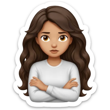 Tan girl dark long wavy hair crossing her arms with slight pout sticker
