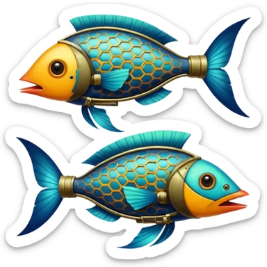 cinematic steam-punk -  hieronymus bosch phantasmagoric mutated creatures - hybrids of birds and fish sticker