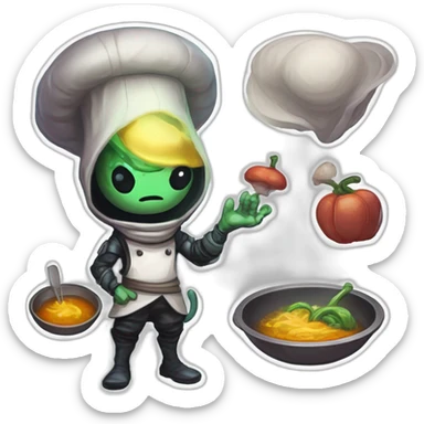 alien chef scifi roguelike rpg style inspired by slay the spire digital art sticker