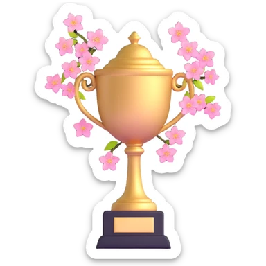 golden spring trophy with cherry blossoms sticker