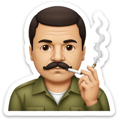 El Chapo Guzman with distinctive mustache smoking a marijuana joint sticker