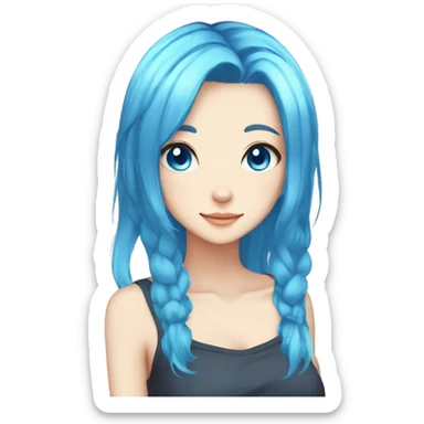 Anime catgirl blue hair, blue eyes, long hair sticker