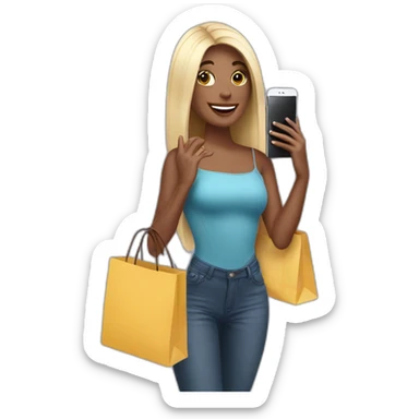influencer taking selfie with a shopping bag sticker