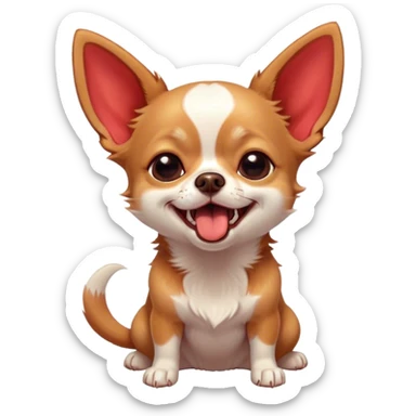 Cinematic Cute Yawning Red/White Short Haired Chihuahua Portrait Emoji, Head tilted slightly with a dramatic, wide-open yawn, soft red and white fur with a smooth texture, floppy ears slightly drooping, round dark eyes barely open in drowsy contentment, Simplified yet irresistibly adorable features, highly detailed, glowing with a soft, cozy glow, high shine, relaxed yet expressive, stylized with a touch of whimsy, bright and endearing, soft glowing outline, capturing the essence of a sleepy yet affectionate pup, so drowsy it feels like it could stretch right out of the screen and curl up for a nap! sticker