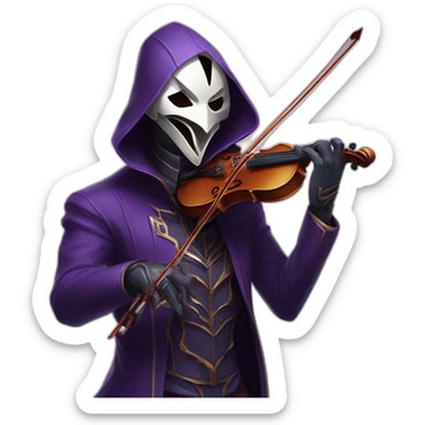 Jhin from league of legend playing violin and wearing his mask on his face (high quality mask) sticker
