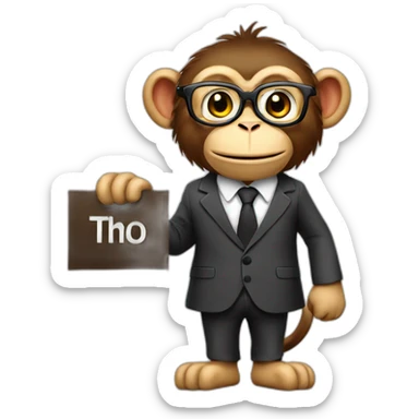 monkey professor with suit holding a sign with like sticker