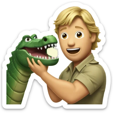 exited Steve Irwin wrestling with crocodile sticker