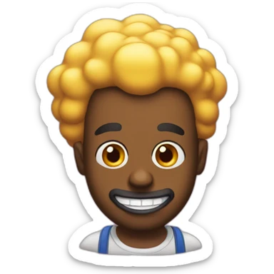 black male with simpsons style hair colored rainbow that is chewing on kfc sticker