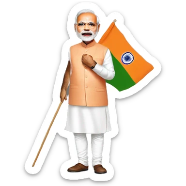 Narendra modi with BJP flag in hand sticker