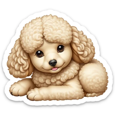 Meme-Worthy Cute Sleeping Cream Poodle Portrait Emoji, Head resting peacefully with a contented smile, showcasing a delightfully elegant build and a luxuriously soft, curly cream Fur, eyes shut in a serene nap, Simplified yet hilariously adorable features, highly detailed, glowing with a soft, drowsy light, high shine, relaxed and utterly lovable, stylized with an air of playful laziness, bright and heartwarming, soft glowing outline, capturing the essence of a comically sleepy companion, so meme-worthy it feels like it could instantly become the next viral sensation of adorable slumber! sticker