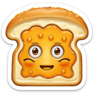 a toastie with melted cheese on the rim and an orange hat and two eyes in left  sticker