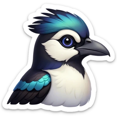 Cinematic Noble Magpie Portrait Emoji, Poised and sleek, with striking, iridescent black and white plumage, a sharp, inquisitive beak, and intense, observant eyes, Simplified yet sharp and sophisticated features, highly detailed, glowing with a soft, urban gleam, high shine, intelligent and graceful, stylized with an air of mischievous charm, focused and alert, soft glowing outline, capturing the essence of a watchful and confident magpie that appears ready to dart out of the screen with effortless authority! sticker