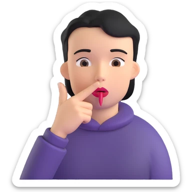 3d character with finger over lips making quiet gesture sticker