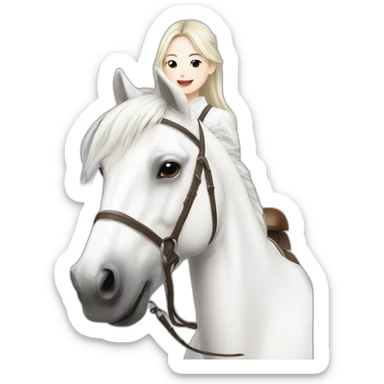 white horse riding japanese cute girl sticker