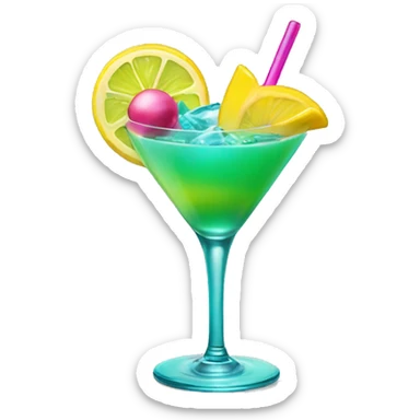 Bluish green cocktail with pink and yellow sticker