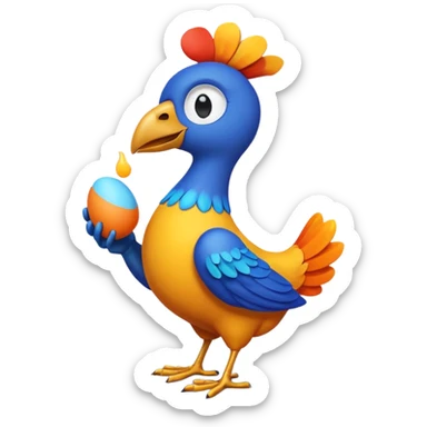 A 3D cartoon Sankofa bird with its head turned backward holding an egg in its beak, symbolizing learning from the past, vibrant colors, smooth lighting, Memoji-style rendering. sticker