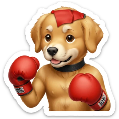 golden retriever with boxing gloves  sticker