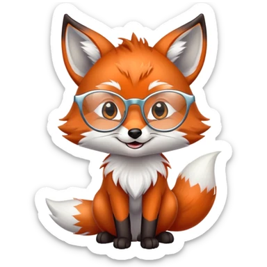 A sly fox with iridescent fur, a glowing tail, a silver star on its forehead, and round glasses, giving a mischievous smirk. 🦊😏 sticker