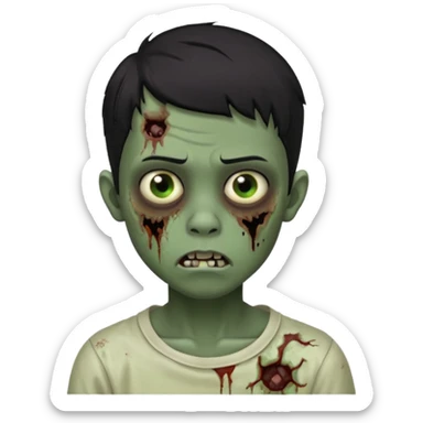 Make a boy zombie dark skin and short black with a hair 4c, spook and creepy expression emoji sticker