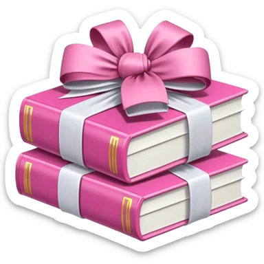 Pink Books stacked up and tied together by a white bow sticker