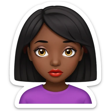 Dark skin gurl with black hair, big lips m, dark brown eye, octagon face shape and chinky eyes  sticker