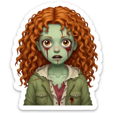 Ginger curly long hair zombie girl with Brown eyes  sticker