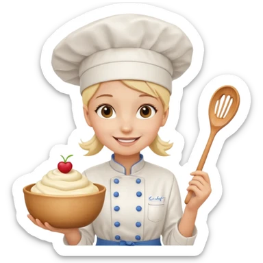 cute baking emoji
a girl chef
a whisker
a bowl sticker