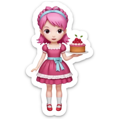 Isolated detaile illustration of the most modern raspberry torte doll figurine full body with pink hair and a hairband sticker