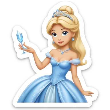 Cinematic Realistic Cinderella Portrait, depicted with lifelike skin texture, subtle rosy undertones, and soft natural lighting that enhances the gentle contours of her face. Her intricately detailed golden blonde hair is elegantly styled in an updo, with delicate wisps framing her face. Her deep, expressive blue eyes radiate warmth and sincerity, reflecting a quiet resilience and grace. She holds a glass slipper gently in one hand, her other hand resting gracefully at her side, emphasizing the timeless beauty of the moment. She is dressed in her iconic ball gown, the fabric shimmering with intricate embroidery and fine translucent layers that catch the light beautifully. The soft sheen of satin gloves adds a magical touch to her graceful pose. The portrait features an enchanting glow with a natural, luminous finish, seamlessly blending realism and fairytale charm to evoke a sense of depth, elegance, and timeless beauty. sticker