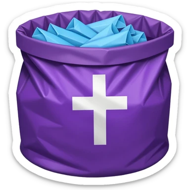 purple trash bag with white Swiss cross, octagonal sticker shape, no text sticker