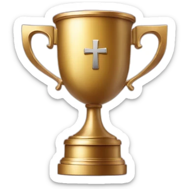 royal empty Christian trophy for the winner with a cross on royal background sticker