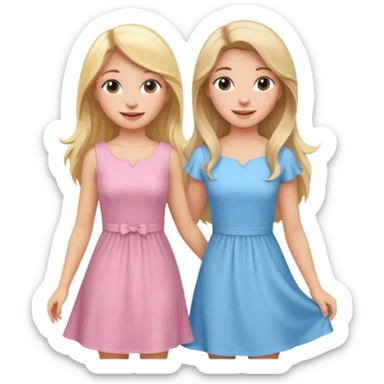 happy blonde girl in light blue dress and long haired brunette girl in light pink dress sticker