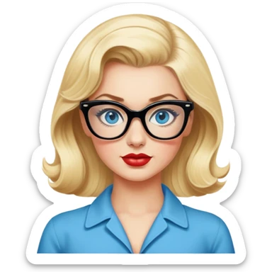 50's pin up,  blonde, black glasses and blue eyes full figure sticker