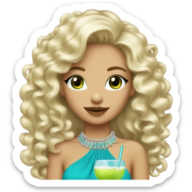 A skinny blonde with blue eyes and curly hair having margaritas with a thicker brunette with bling highlights and green eyes sticker