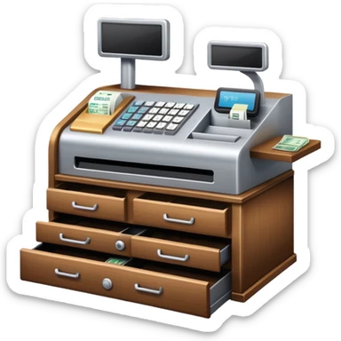 retail store checkout counter with cash register sticker