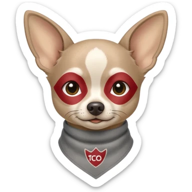 Make a Gray Chihuahua wearing a earthy tone bandana around the neck with the logo TCO on the bandana sticker