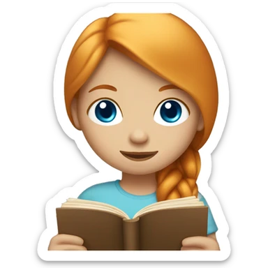 Ginger girl with straight hair and blue eyes reading book sticker