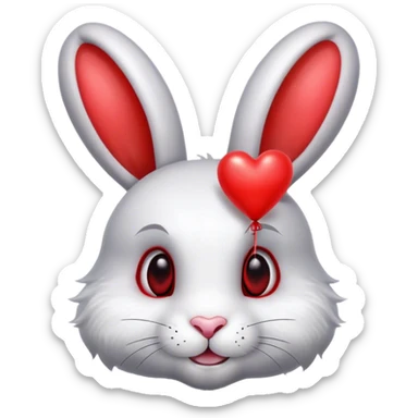White rabbit with gray ears and black eyes and red metallic heart-shaped balloons sticker