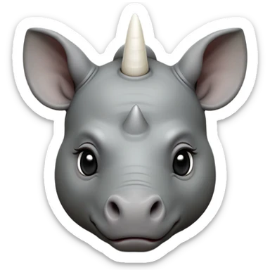 cinematic-noble-baby-rhinoceros-portrait-emoji,slate-grey-hide--poised-and-regal,-with-a-massive,-powerful-build-and-a-thick, white horn -deep-set-soulful-piercing-eyes,-simplified-yet-sharp-and-sophisticated-features,-highly-detailed,-large-black-eyes sticker