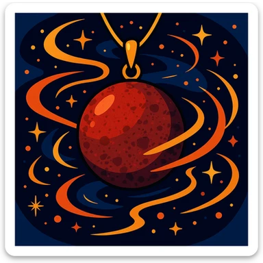 red ball granite pendant, deep and earthy, with cosmic energy swirling around it sticker